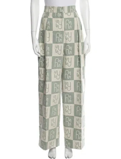 Pre-owned Yaitte Printed Wide Leg Pants In Green