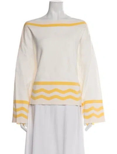 Pre-owned Yaitte Striped Bateau Neckline Top In Multicolor