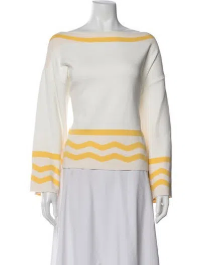 Pre-owned Yaitte Striped Bateau Neckline Top W/ Tags In Neutrals