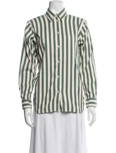 Pre-owned Yaitte Striped Embroidered Accent Pajamas In Green/neutrals