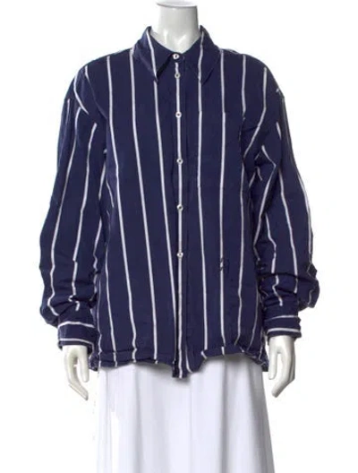 Pre-owned Yaitte Striped Long Sleeve Button-up Top In Blue