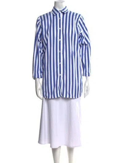 Pre-owned Yaitte Striped Long Sleeve Button-up Top In Blue