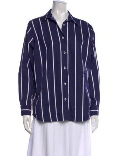 Pre-owned Yaitte Striped Long Sleeve Button-up Top In Blue