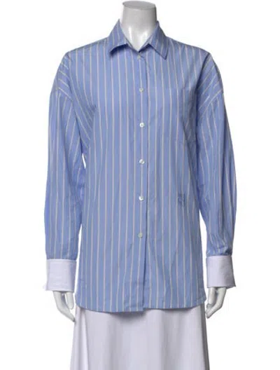 Pre-owned Yaitte Striped Long Sleeve Button-up Top In Blue