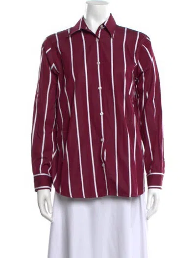 Pre-owned Yaitte Striped Long Sleeve Button-up Top In Burgundy