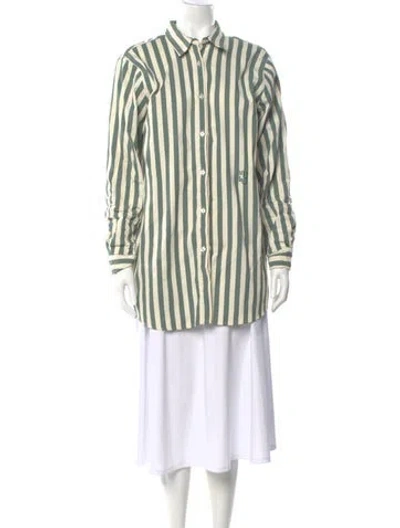 Pre-owned Yaitte Striped Long Sleeve Button-up Top In Multi