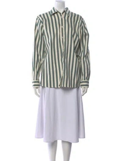 Pre-owned Yaitte Striped Long Sleeve Button-up Top In Multi