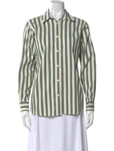 Pre-owned Yaitte Striped Long Sleeve Button-up Top In Multi