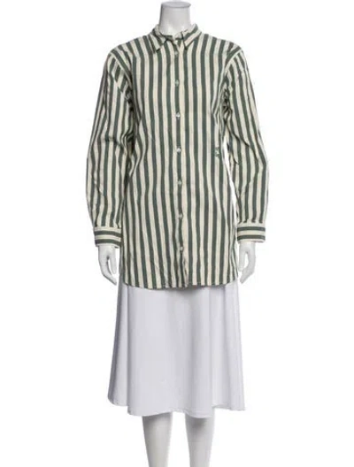 Pre-owned Yaitte Striped Long Sleeve Button-up Top In Multi