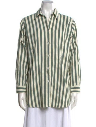 Pre-owned Yaitte Striped Long Sleeve Button-up Top In Multi