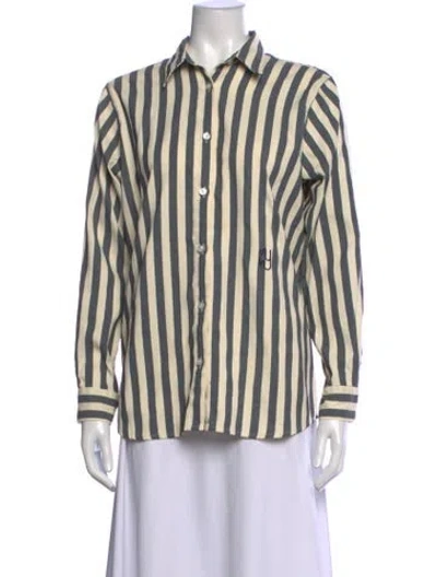 Pre-owned Yaitte Striped Long Sleeve Button-up Top In Neutrals
