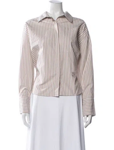Pre-owned Yaitte Striped Long Sleeve Button-up Top In Neutrals