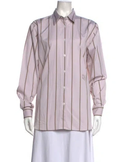 Pre-owned Yaitte Striped Long Sleeve Button-up Top In Purple