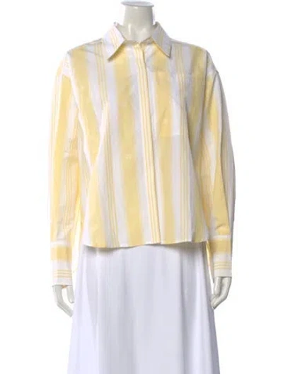 Pre-owned Yaitte Striped Long Sleeve Button-up Top In Yellow