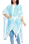 Yak & Yeti Boho Floral Tassels Kimono Wrap In Sky