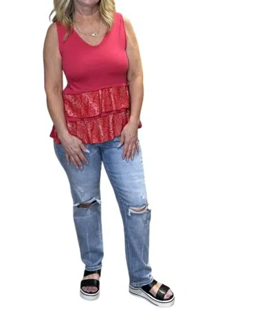 Yak & Yeti Double Ruffle Burnout Top In Magenta