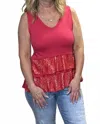Yak & Yeti Double Ruffle Burnout Top In Red