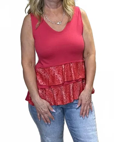Yak & Yeti Double Ruffle Burnout Top In Red