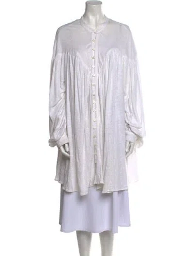 Pre-owned Yakampot Linen Striped Tunic In White
