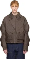 Yaku Brown Grandad Denim Jacket In Brown