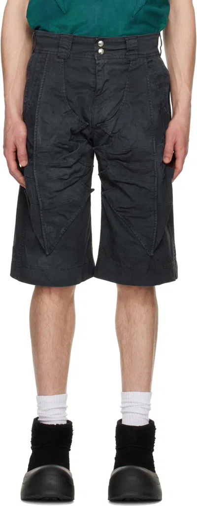 Yaku Gray Cocoon Shorts In Charcoal