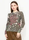 Yal New York Abstract Botanical Pullover In Olive Mix In Multi