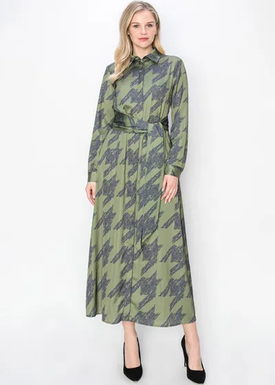 Yal New York Abstract Olive Long-sleeve Dress In Green