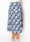 Yal New York Abstract Patchwork Blue Midi Skirt In Blue