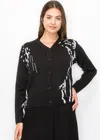 Yal New York Abstract Pattern Button-up Cardigan In Black