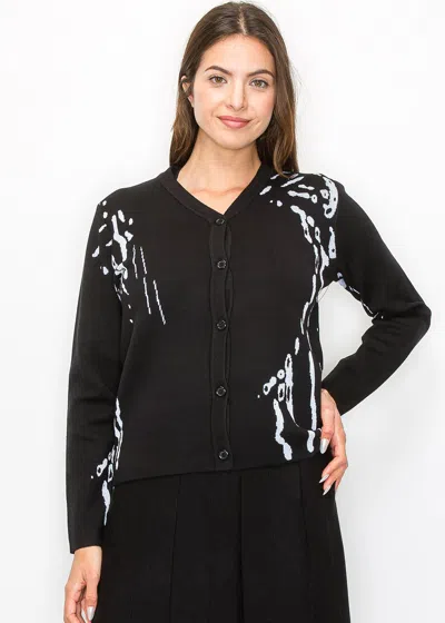Yal New York Abstract Pattern Button-up Cardigan In Black