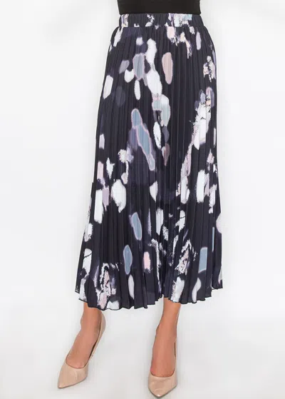 Yal New York Abstract Pleated Black Midi Skirt