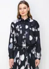 Yal New York Abstract Print Drawstring Blouse In Black