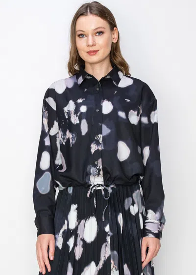 Yal New York Abstract Print Drawstring Blouse In Black