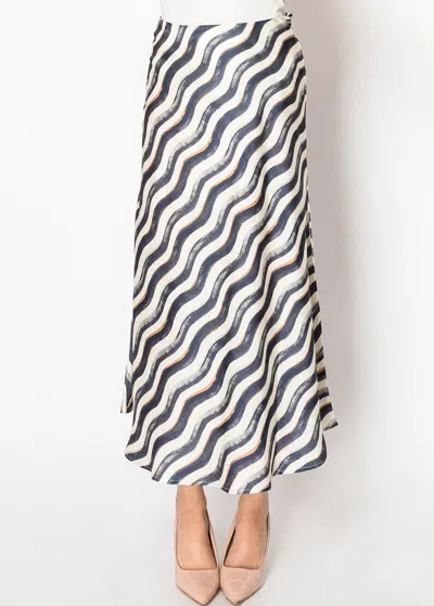 Yal New York Abstract Waves Navy Print Skirt In Blue