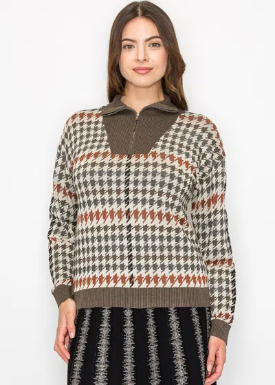 Yal New York Autumn Houndstooth Knit Sweater In Brown