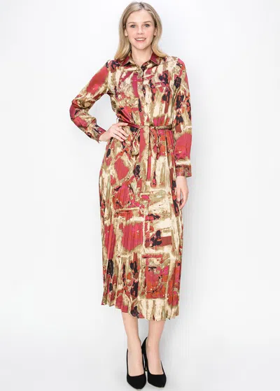 Yal New York Autumn-toned Belted Dress With Collar In Multi