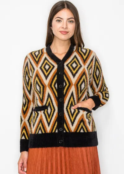 Yal New York Autumn Vibes Geometric Cardigan In Black