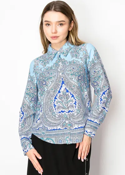 Yal New York Azure Elegance Paisley Shirt In Blue