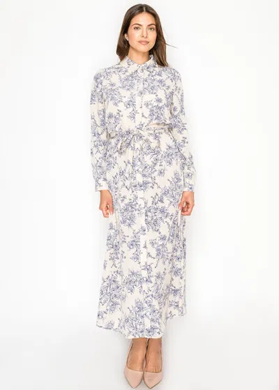 Yal New York Beige Blue Floral Dress In Multi