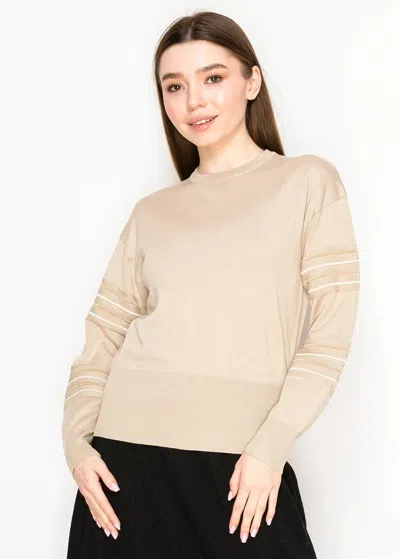 Yal New York Beige Crewneck Sweater With Metallic Detail In Neutral
