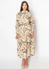 Yal New York Beige Printed Shirt Midi Dress In Multi