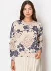 Yal New York Beige Sweater With Purple Blooms In Multi
