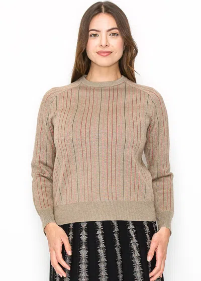 Yal New York Beige Sweater With Subtle Pink Stripes In Multi
