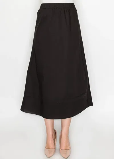 Yal New York Black A-line Skirt With Hem Band Cotton Midi