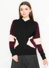 Yal New York Black And Burgundy Paneled Knit Hoodie In Black