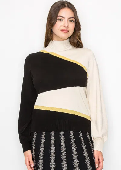 Yal New York Black & Cream Blocked Knit Top In White