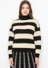 Yal New York Black And Cream Striped Pullover With Turtleneck In Black