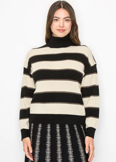 Yal New York Black And Cream Striped Pullover With Turtleneck