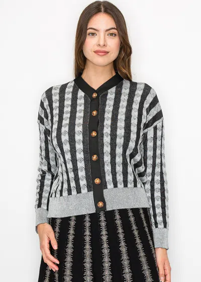 Yal New York Black And Grey Buttoned Cardigan