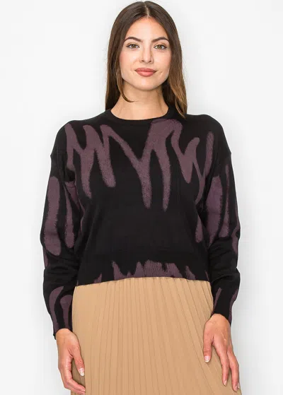 Yal New York Black And Mauve Abstract Print Sweater